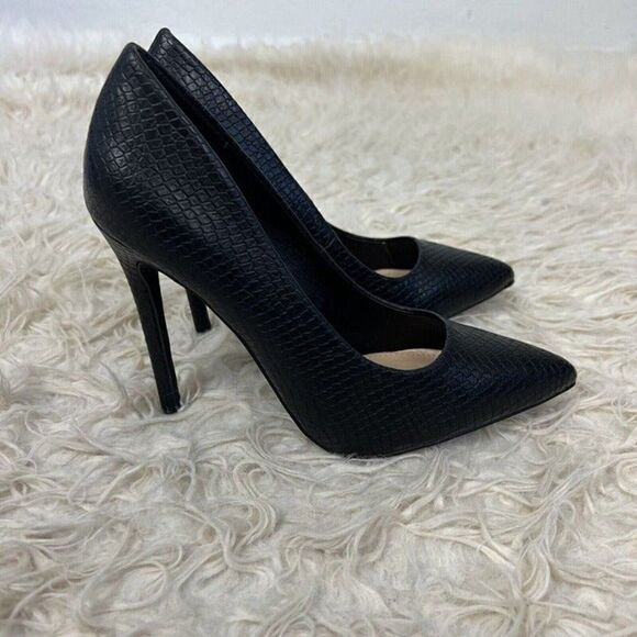 Just Fab Fallon 4.5" Black Textured Heel Women's 7.5 Pump Faux Snakeskin NWOT - Picture 10 of 10